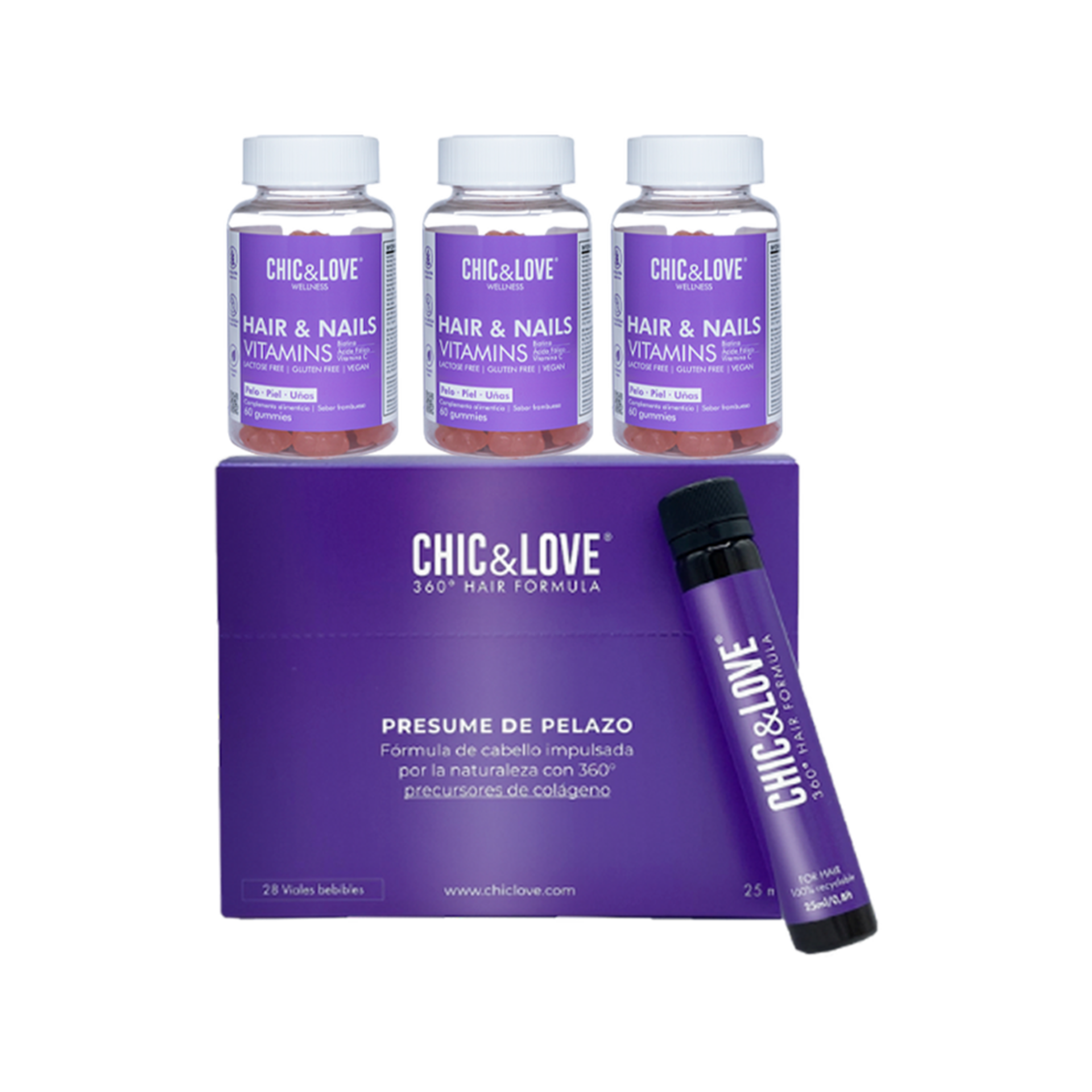 CHIC & LOVE 360º HAIR FORMULA "ANTICAÍDA" - PACK |Tratamiento 84 viales - 3